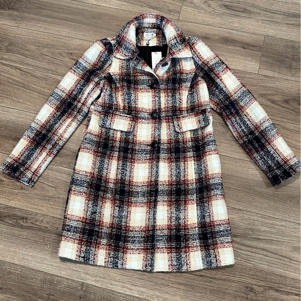 NWT! Molly Bracken Plaid Pattern Women's Coat Navy Size Large - Picture 7 of 11